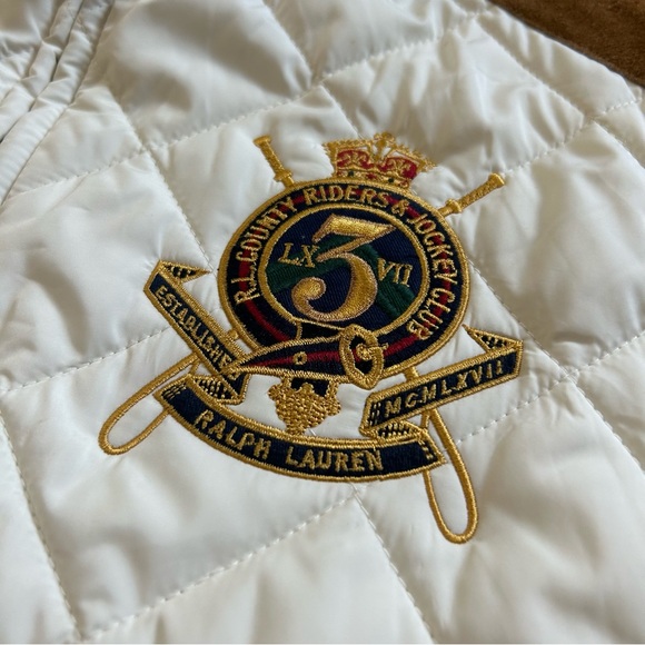 Polo Ralph Lauren Challege Equestrian Quilted Vest Sz M Crest Suede Shoulders - Picture 4 of 9